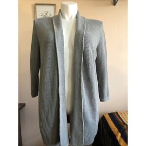 NWOT Lands End Grey Open Front Long Cardigan Sweater Large Pockets 3/4 Sleeve